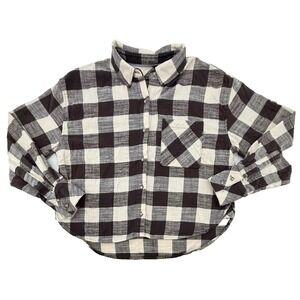 Scotch & Soda Womens Cropped Flannel Shirt Brown Cream Plaid Button Up S